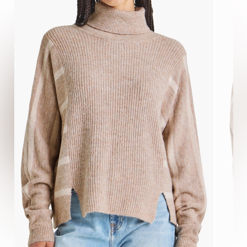 Splendid bea stripe sleeve rib turtleneck sweater